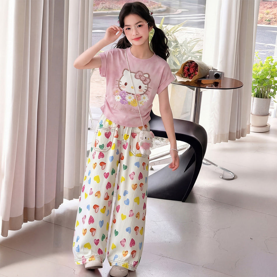 Girls KT Cat Wide Leg Set – Summer Two-Piece Outfit – Outfit Sets – Image 2