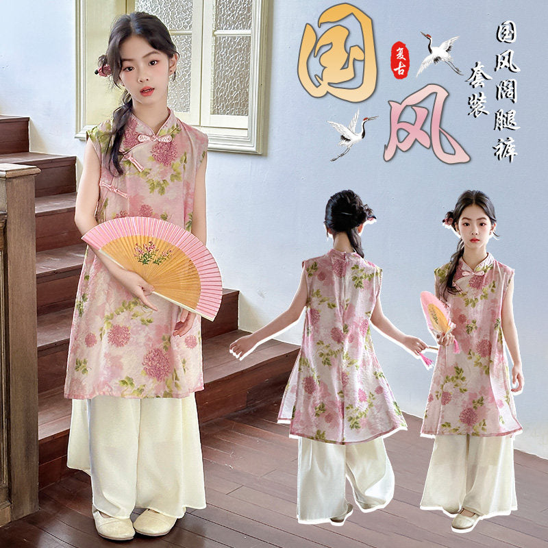 Girls Chinese Style Vest Set – Summer Two-Piece Outfit – Outfit Sets – Image 3