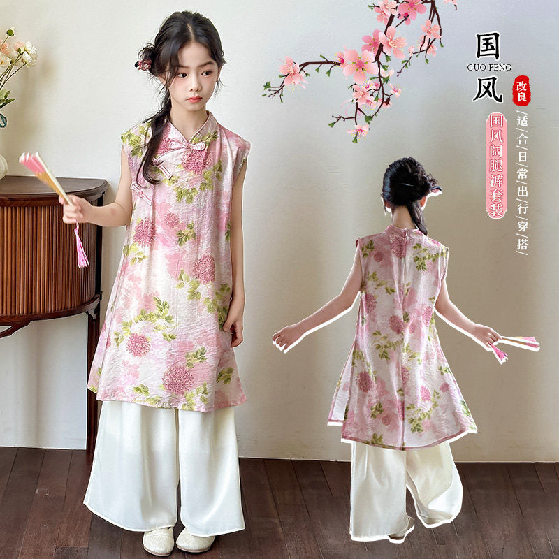 Girls Chinese Style Vest Set – Summer Two-Piece Outfit – Outfit Sets – Image 2