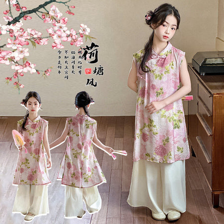 Girls Chinese Style Vest Set – Summer Two-Piece Outfit – Outfit Sets – Image 4