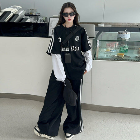 Girls Letter T-Shirt Set – Korean Wide Leg Outfit – Outfit Sets – Image 1