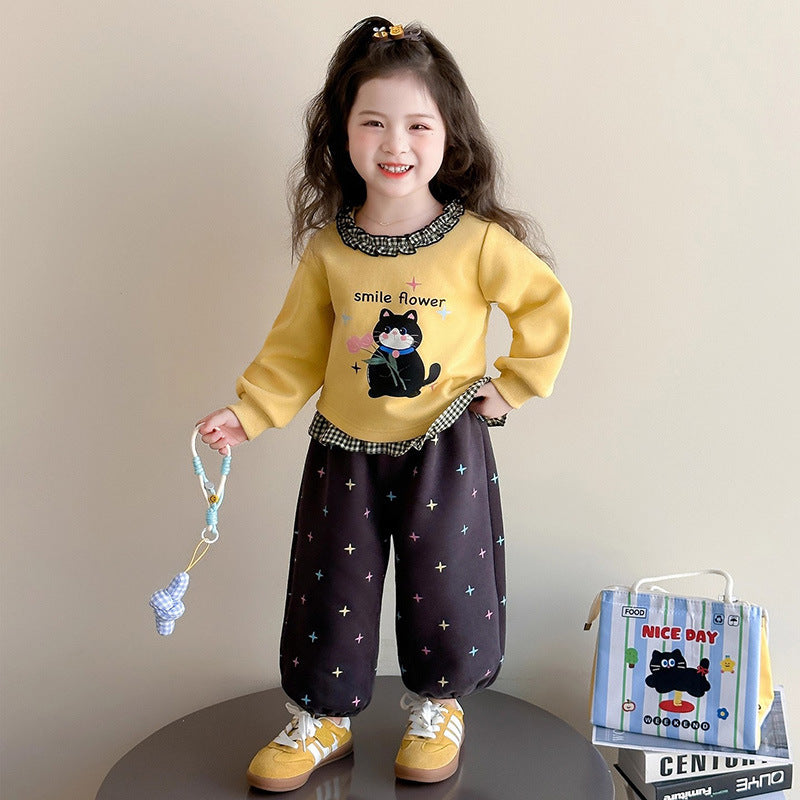 Girls Plaid Lace Skirt Set – Spring Autumn Outfit – Outfit Sets – Image 1