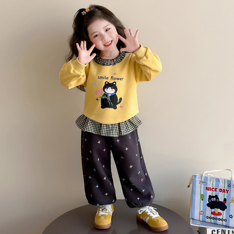 Girls Plaid Lace Skirt Set – Spring Autumn Outfit – Outfit Sets – Image 3