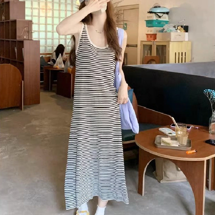 Striped Knitted Sling Vest Dress Summer Women