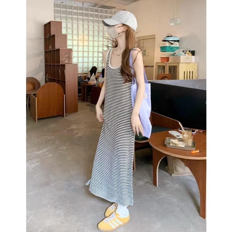 Striped Knitted Sling Vest Dress Summer Women