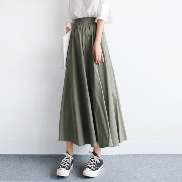 High Waist Army Green A-Line Swing Skirt Women