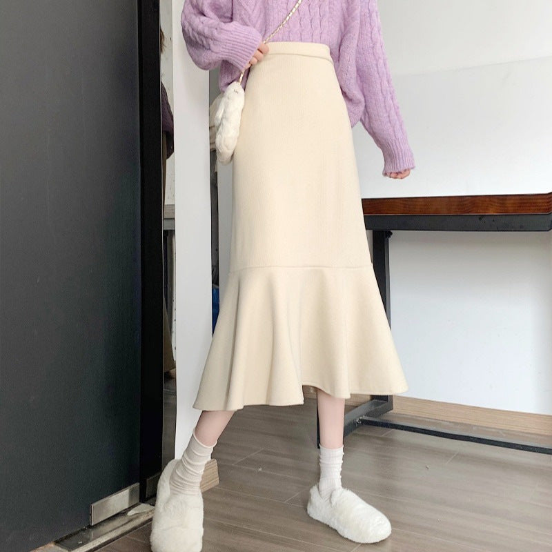 Korean Corduroy Fishtail Midi Skirt Women High Waist