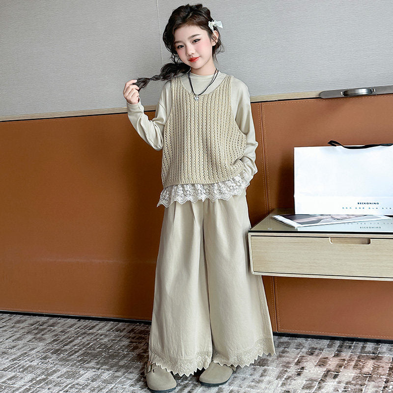 Girls Korean Vest Set – Spring 3-Piece Outfit – Outfit Sets – Image 1