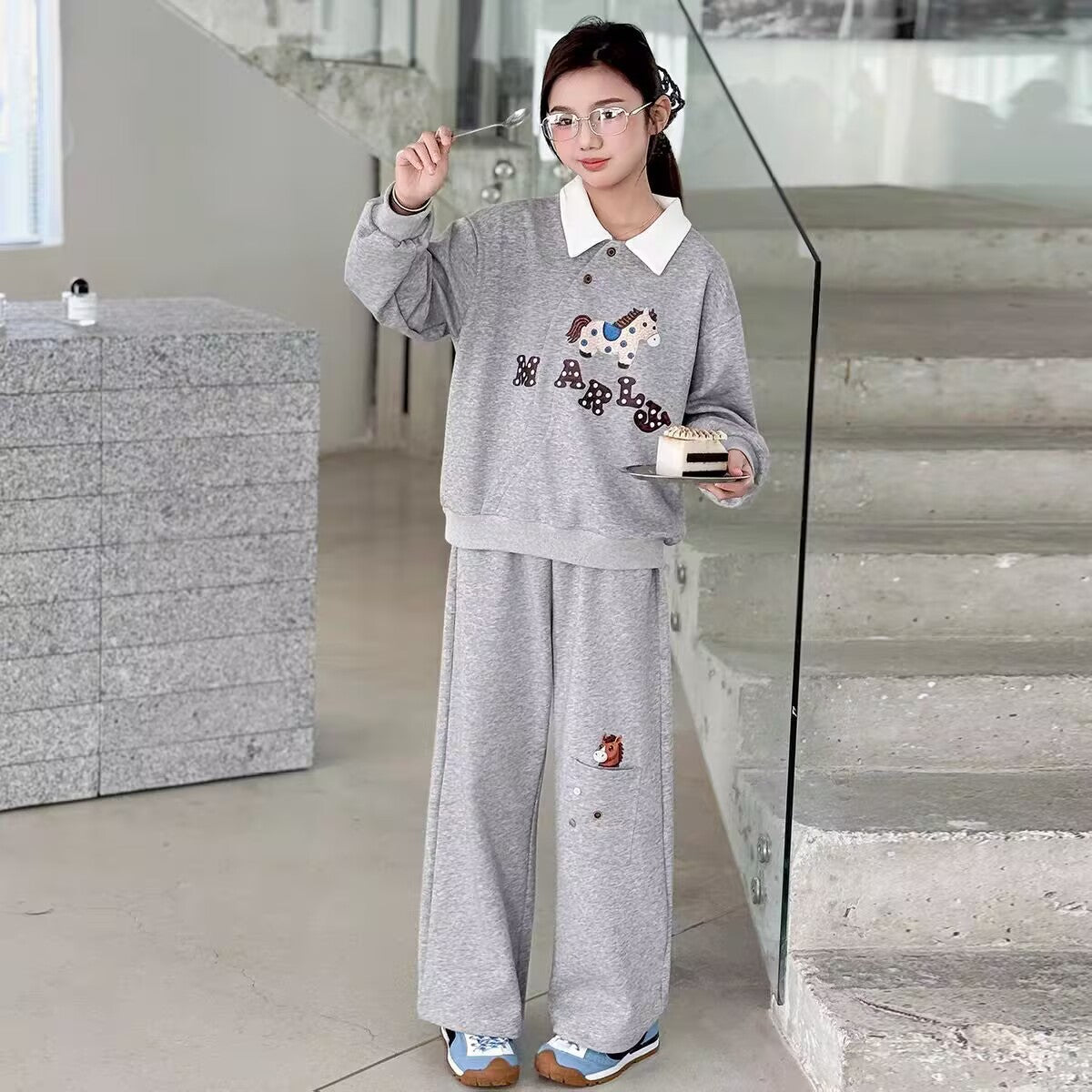 Girls Contrast Lapel Sweater Set – Spring Outfit – Outfit Sets – Image 2