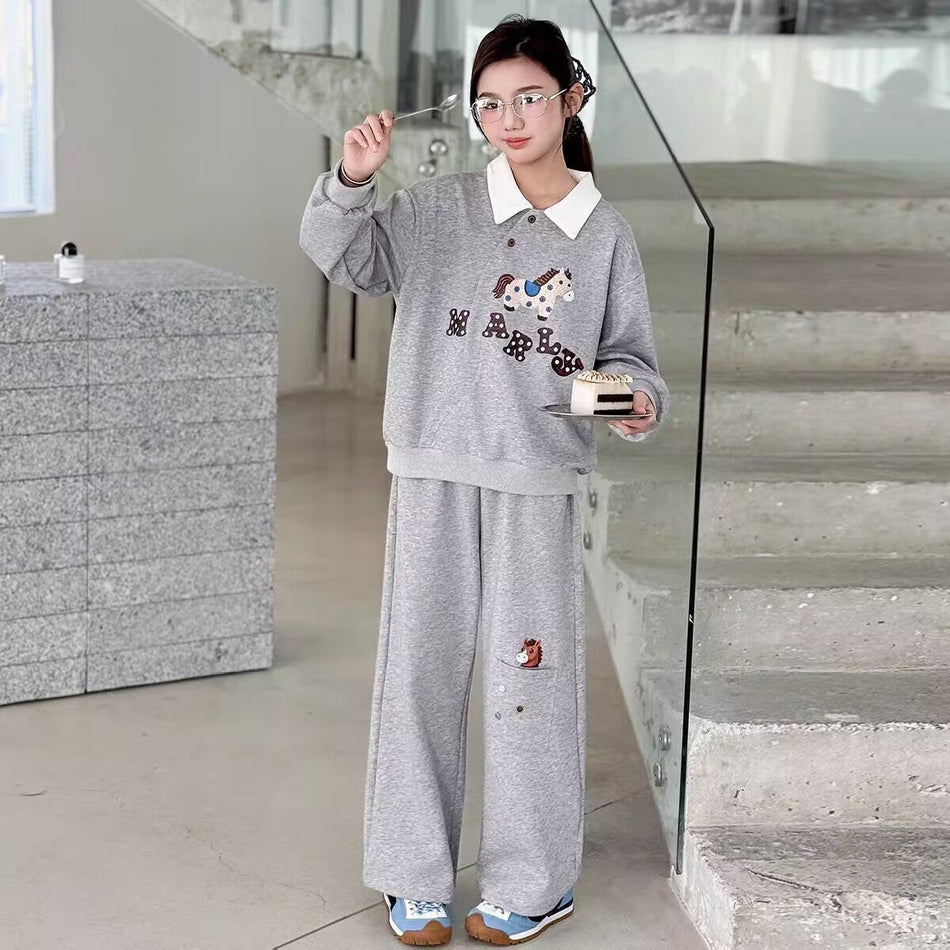 Girls Contrast Lapel Sweater Set – Spring Outfit – Outfit Sets – Image 2