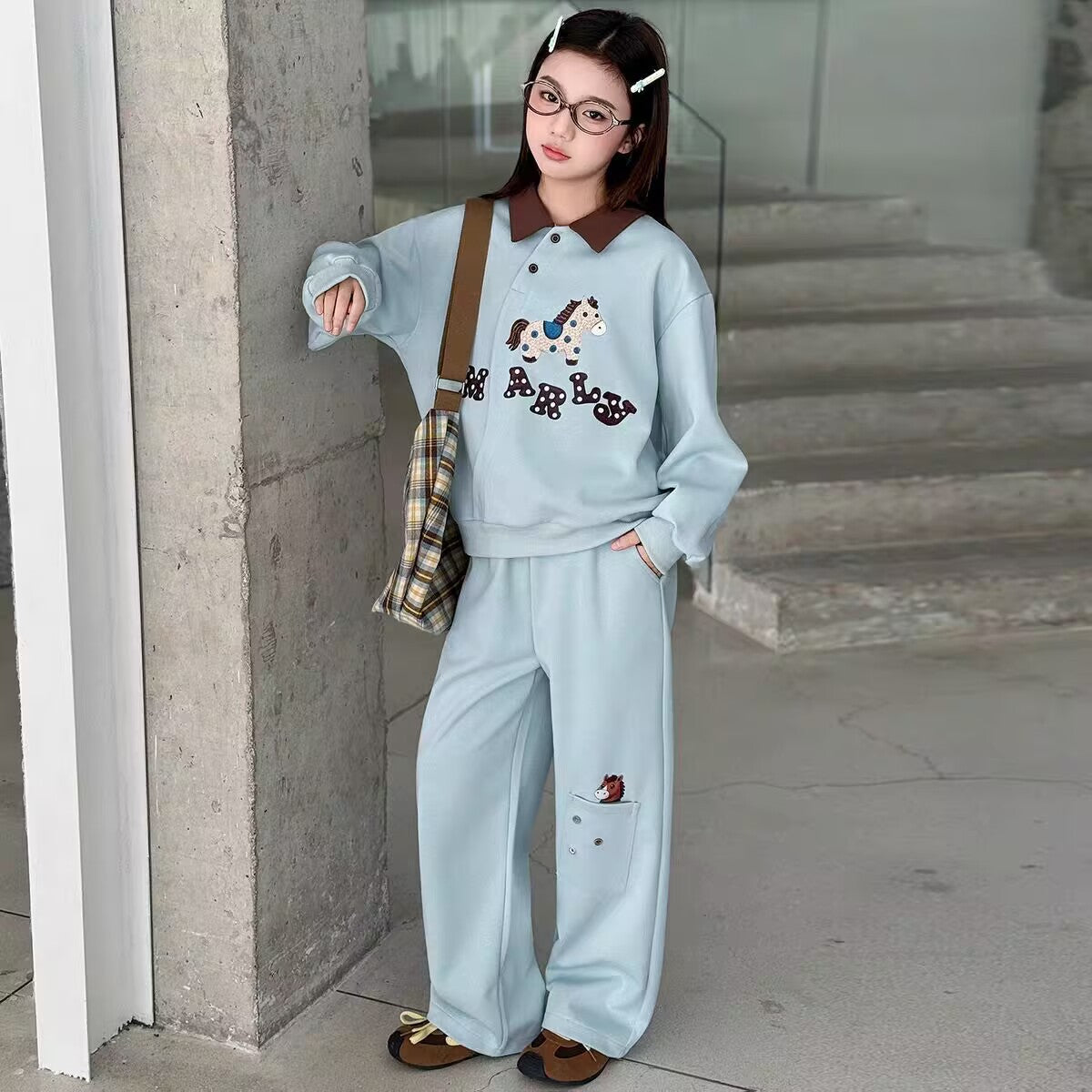 Girls Contrast Lapel Sweater Set – Spring Outfit – Outfit Sets – Image 3