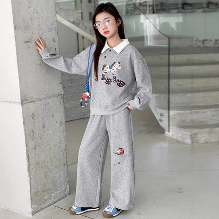 Girls Contrast Lapel Sweater Set – Spring Outfit – Outfit Sets – Image 4
