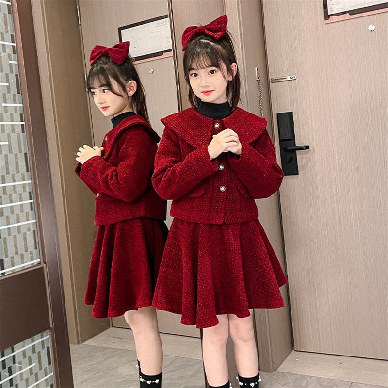 Girls Chanel Skirt Set – Winter Doll Collar Outfit – Outfit Sets – Image 2