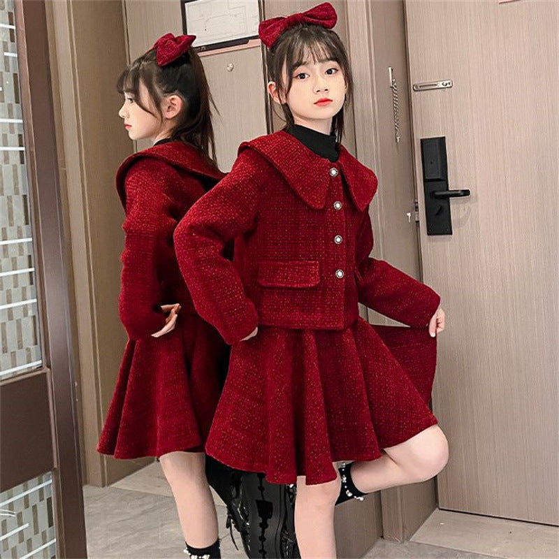 Girls Chanel Skirt Set – Winter Doll Collar Outfit – Outfit Sets – Image 3