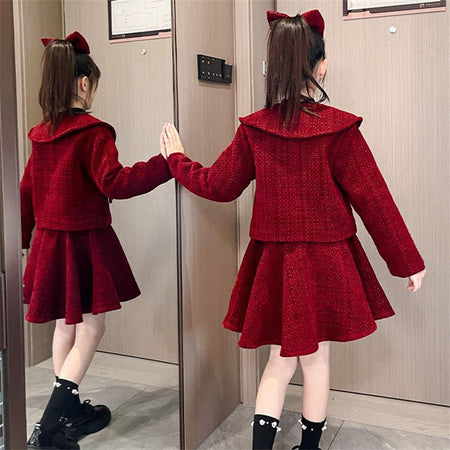 Girls Chanel Skirt Set – Winter Doll Collar Outfit – Outfit Sets – Image 4