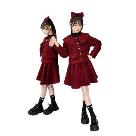 Girls Chanel Skirt Set – Winter Doll Collar Outfit – Outfit Sets – Image 5