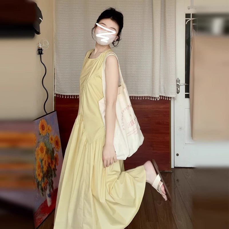Light Yellow Camisole A-Line Long Dress Women