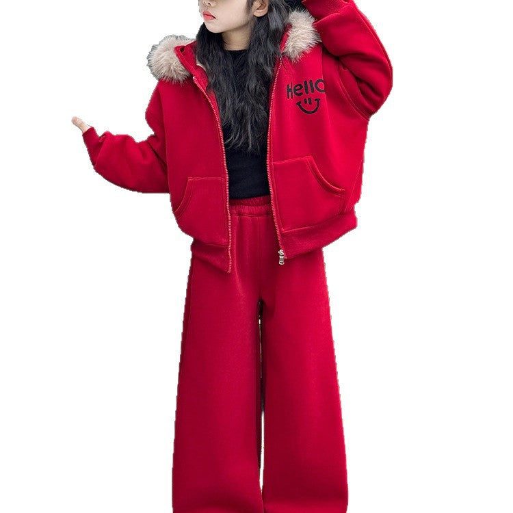 Girls Hooded Coat Set – Fleece Winter Pants Outfit – Outfit Sets – Image 5