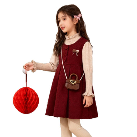 Girls Retro Red Vest Set – Winter Princess Dress – Outfit Sets – Image 5
