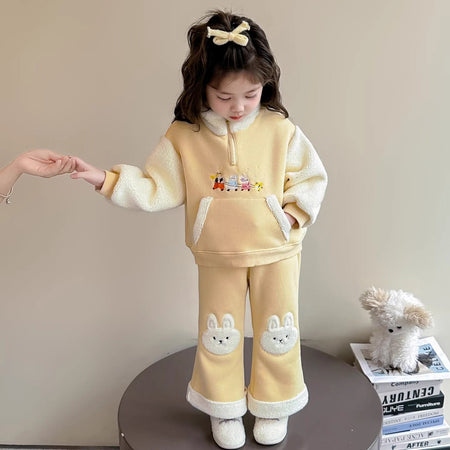 Girls Cartoon Pants Set – Winter Stand Collar Outfit – Outfit Sets – Image 4