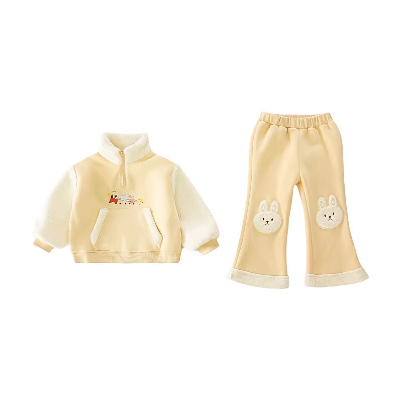 Girls Cartoon Pants Set – Winter Stand Collar Outfit – Outfit Sets – Image 5