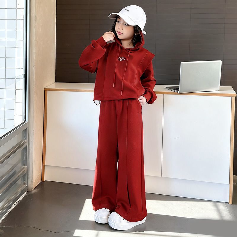 Girls Solid Color Wide Leg Set – Autumn Winter Outfit – Outfit Sets – Image 1