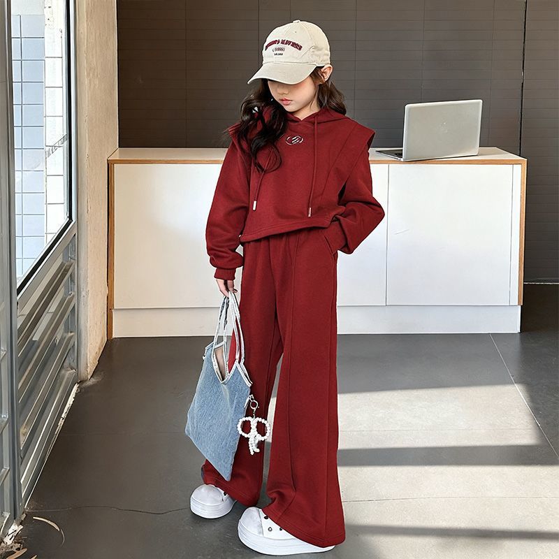 Girls Solid Color Wide Leg Set – Autumn Winter Outfit – Outfit Sets – Image 2
