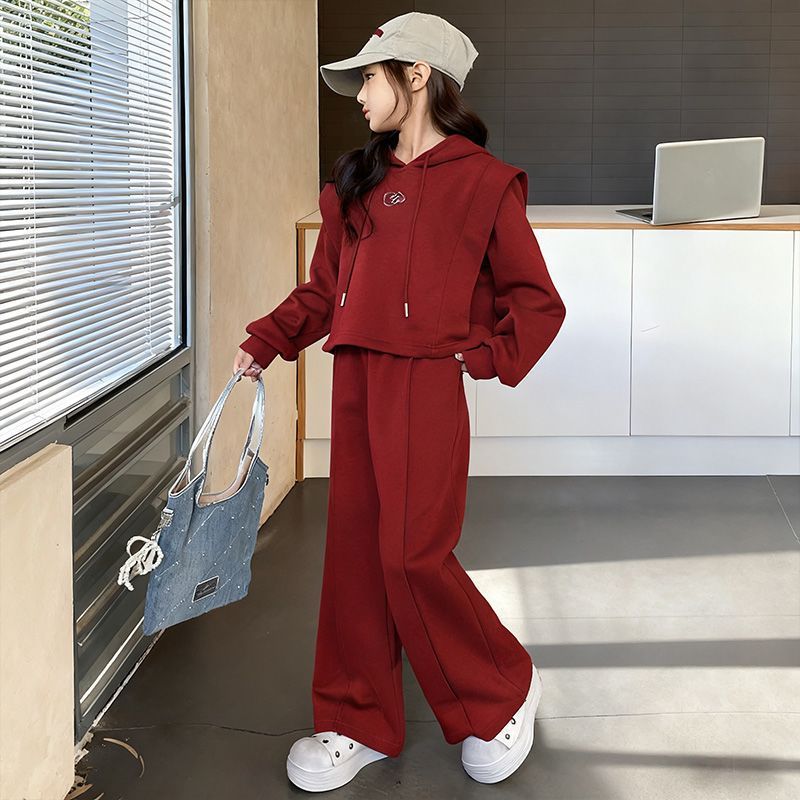 Girls Solid Color Wide Leg Set – Autumn Winter Outfit – Outfit Sets – Image 3