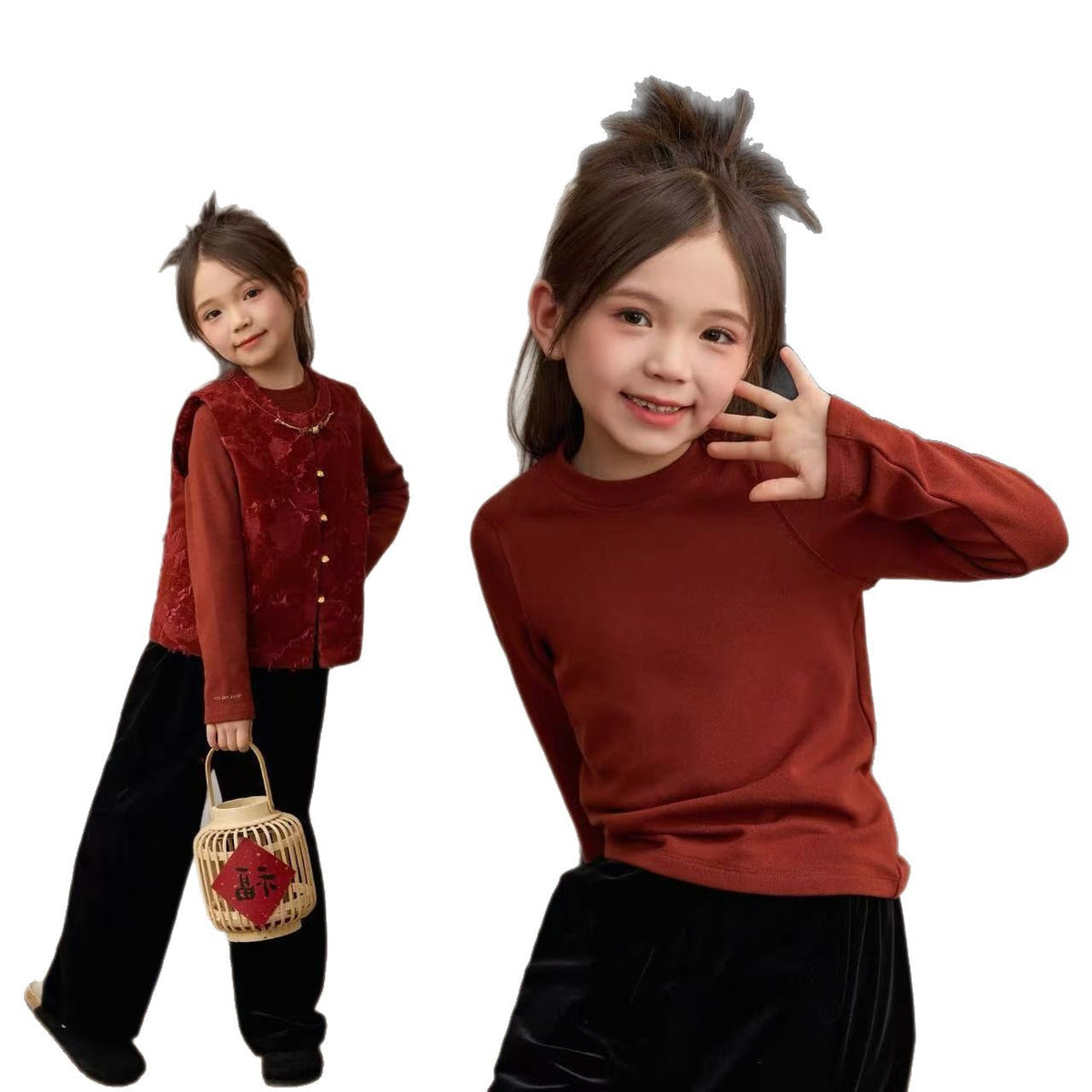 Girls Festive Vest Set – Winter 3-Piece Outfit Suit – Outfit Sets – Image 5