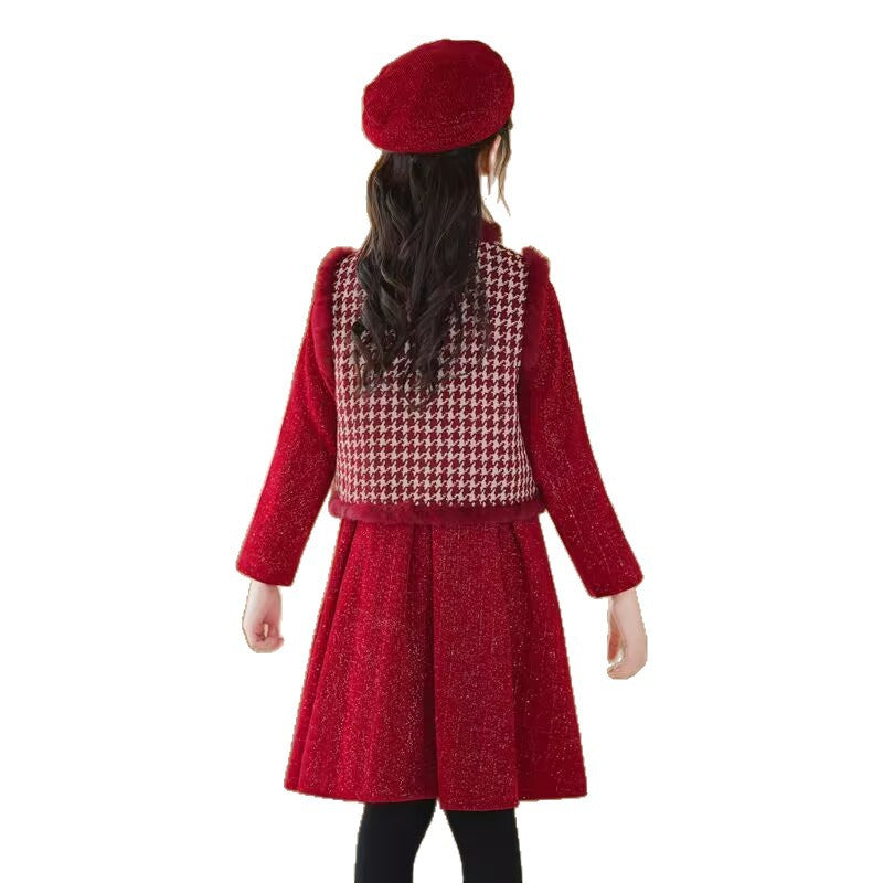 Girls Red Plaid Vest Dress Set – Winter Princess Outfit – Outfit Sets – Image 5