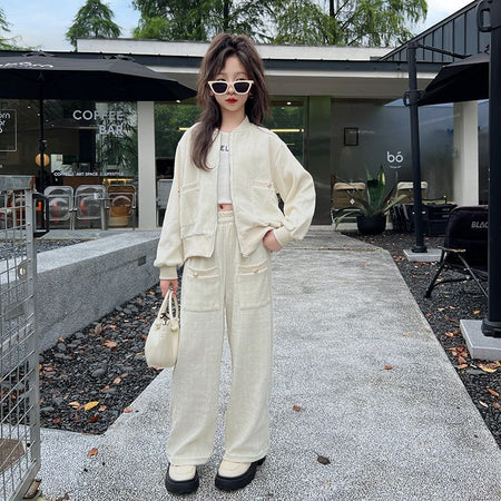 Girls Solid Color Pants Set – Autumn Stylish Outfit – Outfit Sets – Image 1