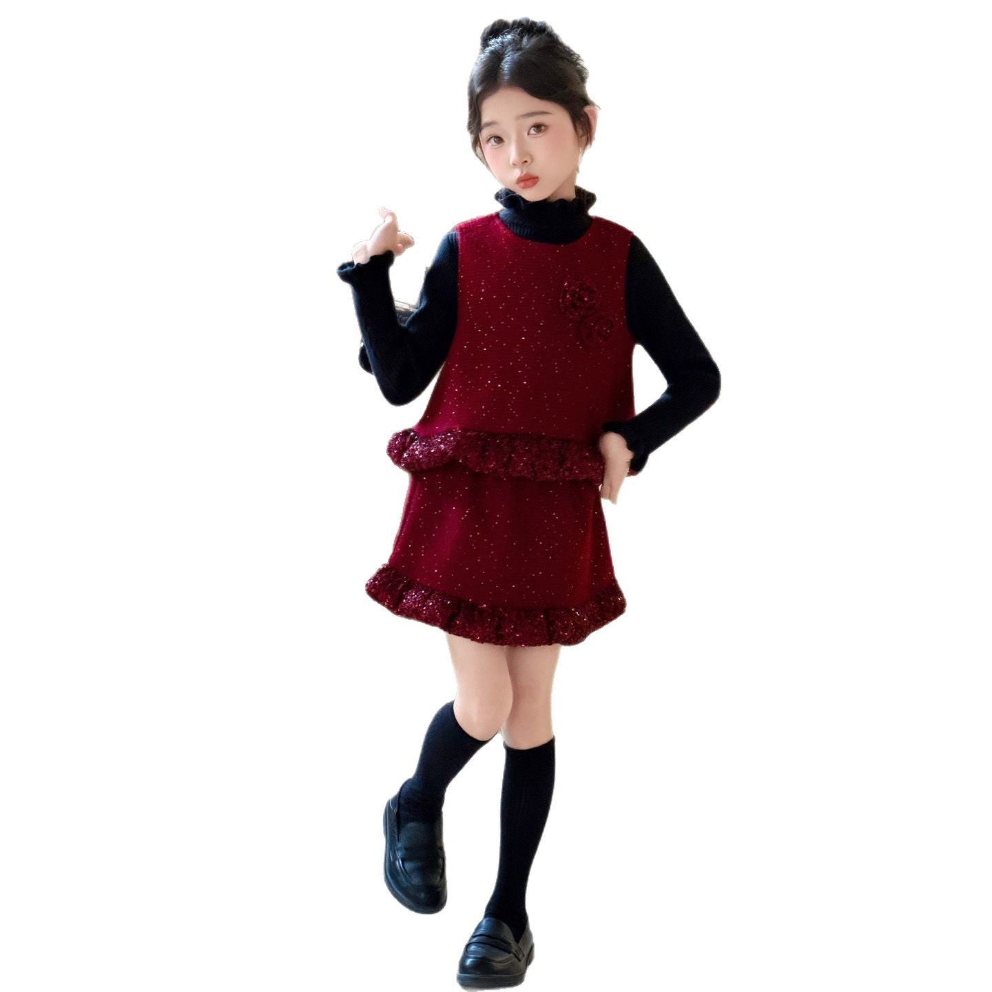 Girls Vest Skirt Set – Winter Lace 3-Piece Outfit – Outfit Sets – Image 5