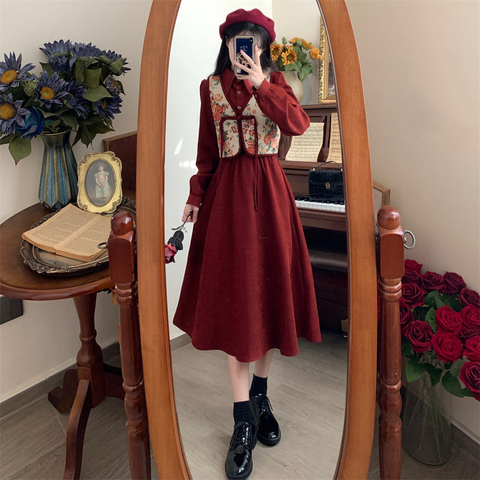 Chinese Style Buckle Vest Two Piece Dress Women