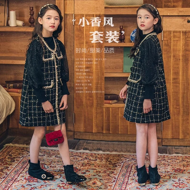 Girls Plaid Vest Dress Set – Fashion Two-Piece Outfit – Outfit Sets – Image 2