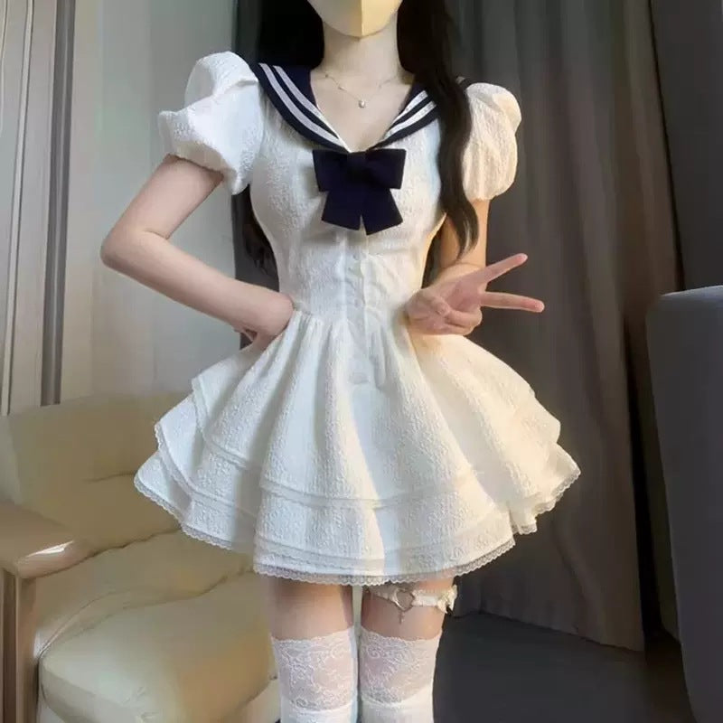 Navy Collar Lace Tutu Princess Dress Women Summer