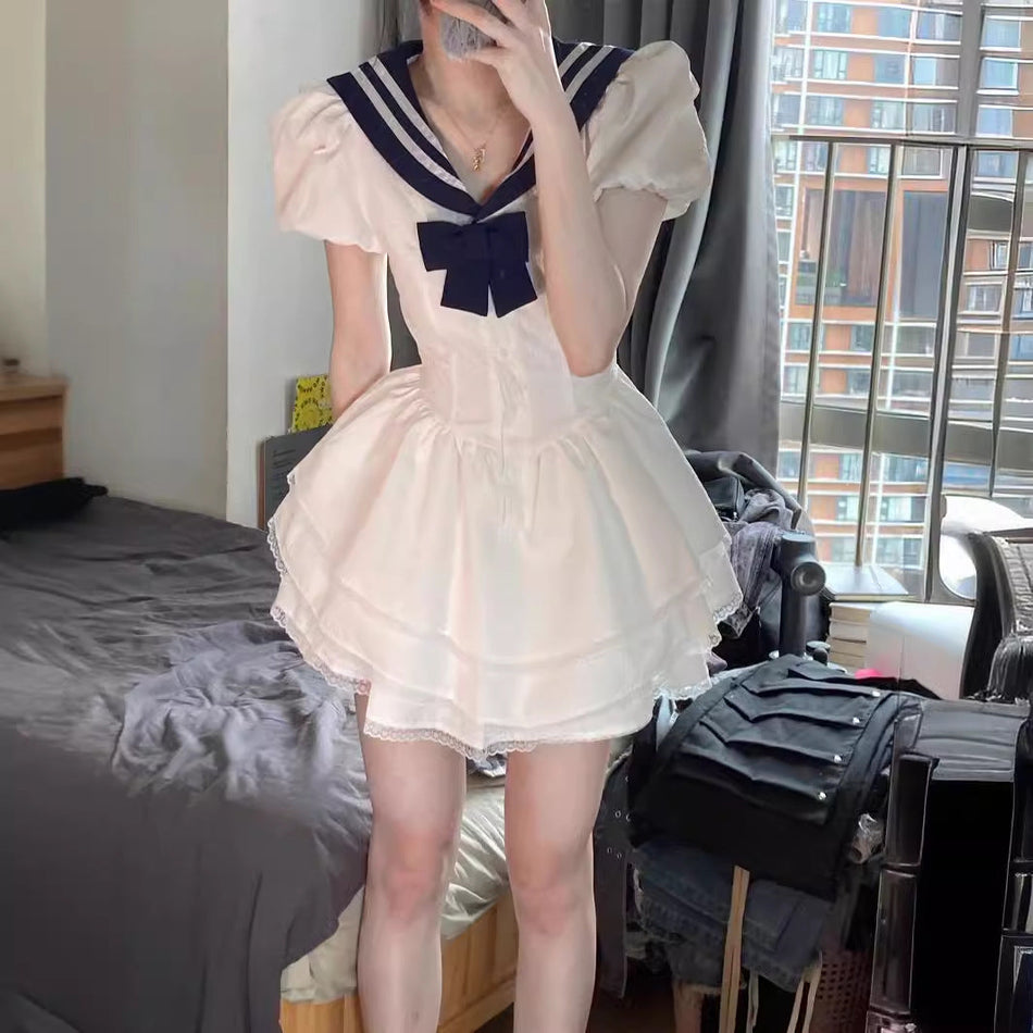 Navy Collar Lace Tutu Princess Dress Women Summer