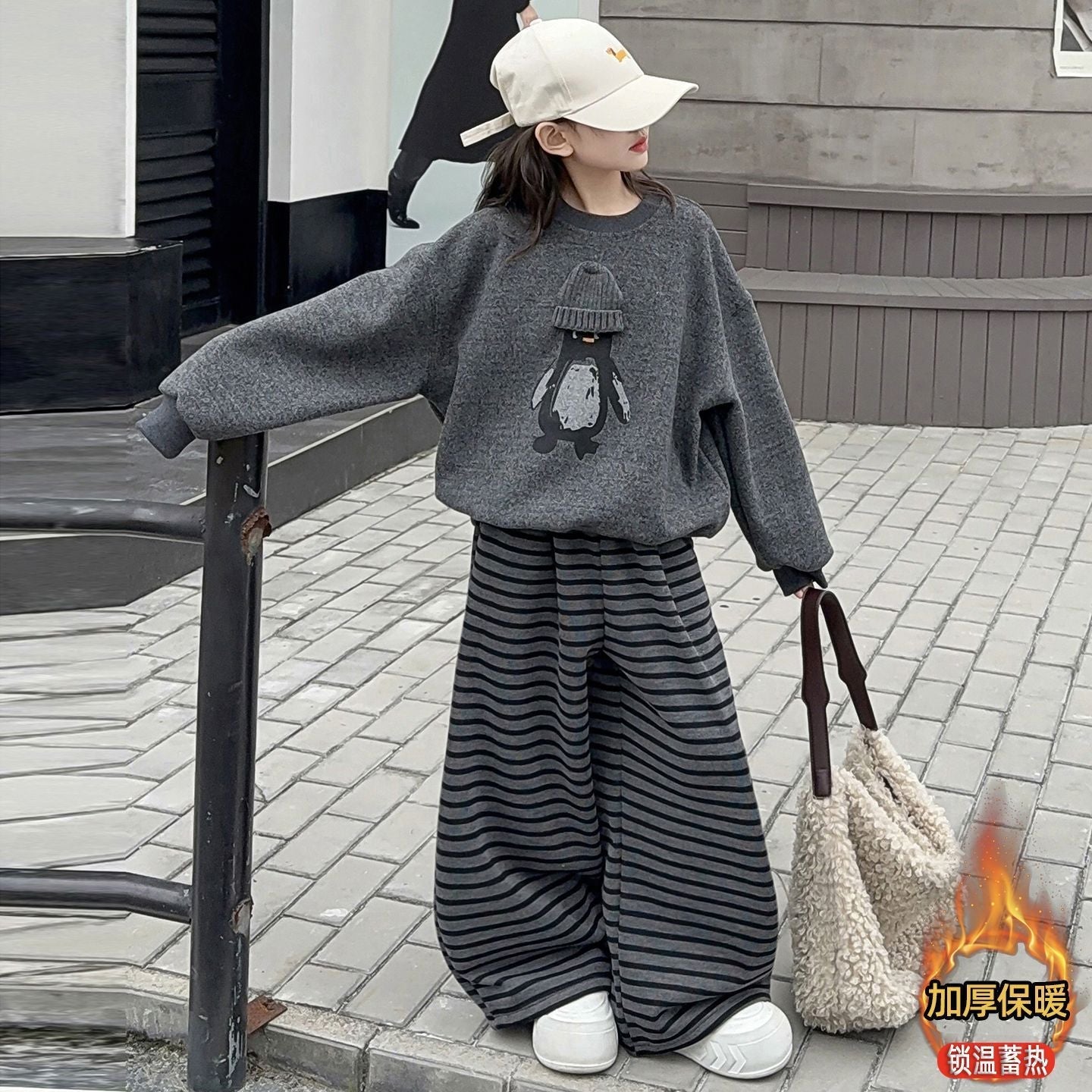 Girls Penguin Sweatshirt Set – Winter Velvet Outfit – Outfit Sets – Image 4