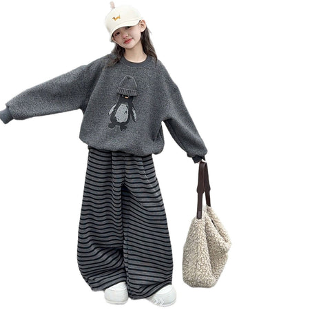 Girls Penguin Sweatshirt Set – Winter Velvet Outfit – Outfit Sets – Image 5