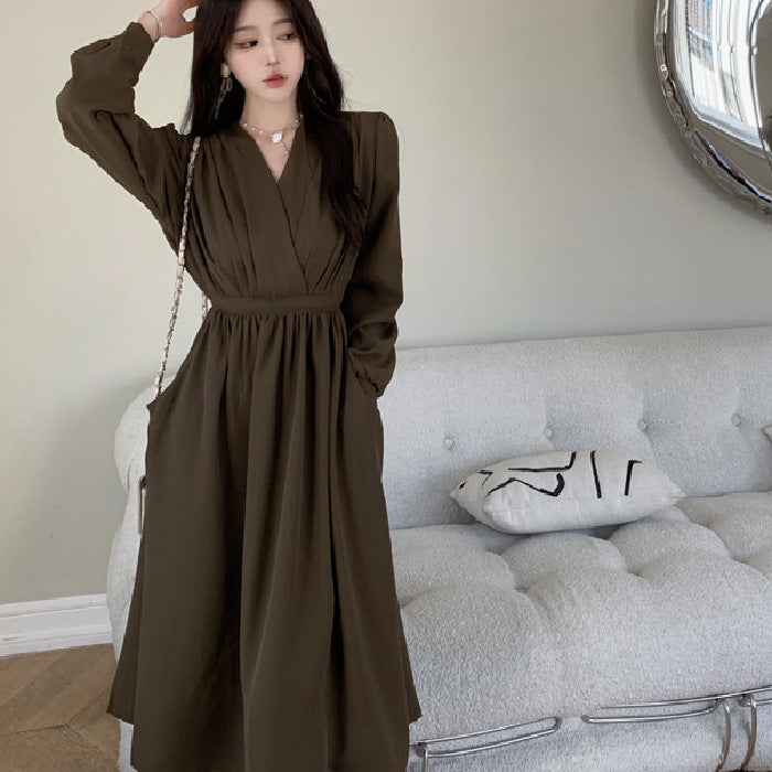 Plus Size Hepburn V-Neck Waist Slim Long Dress