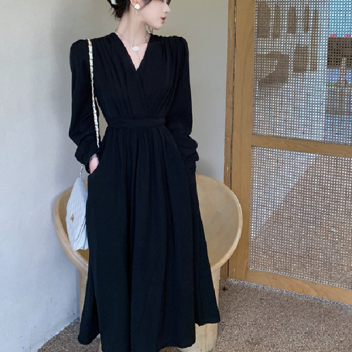 Plus Size Hepburn V-Neck Waist Slim Long Dress