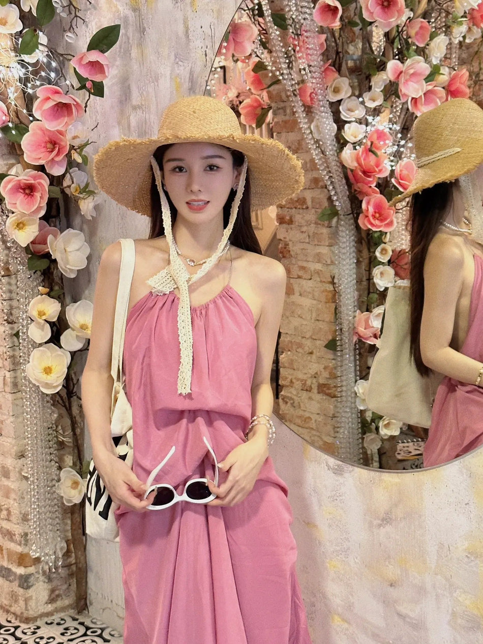 Halter Backless Fairy Beach Maxi Dress Women
