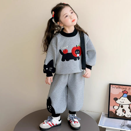 Girls Kitten T-Shirt Set – Autumn Winter Outfit Suit – Outfit Sets – Image 1
