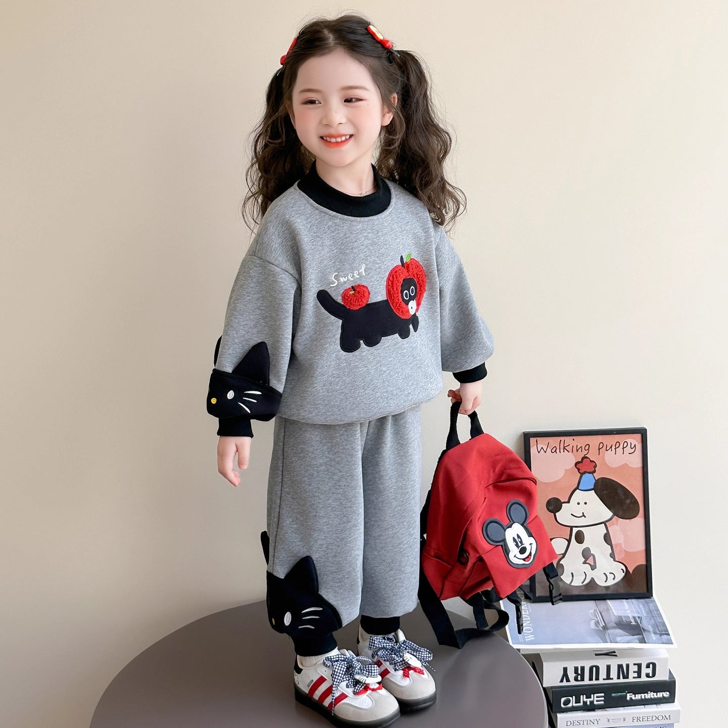 Girls Kitten T-Shirt Set – Autumn Winter Outfit Suit – Outfit Sets – Image 2