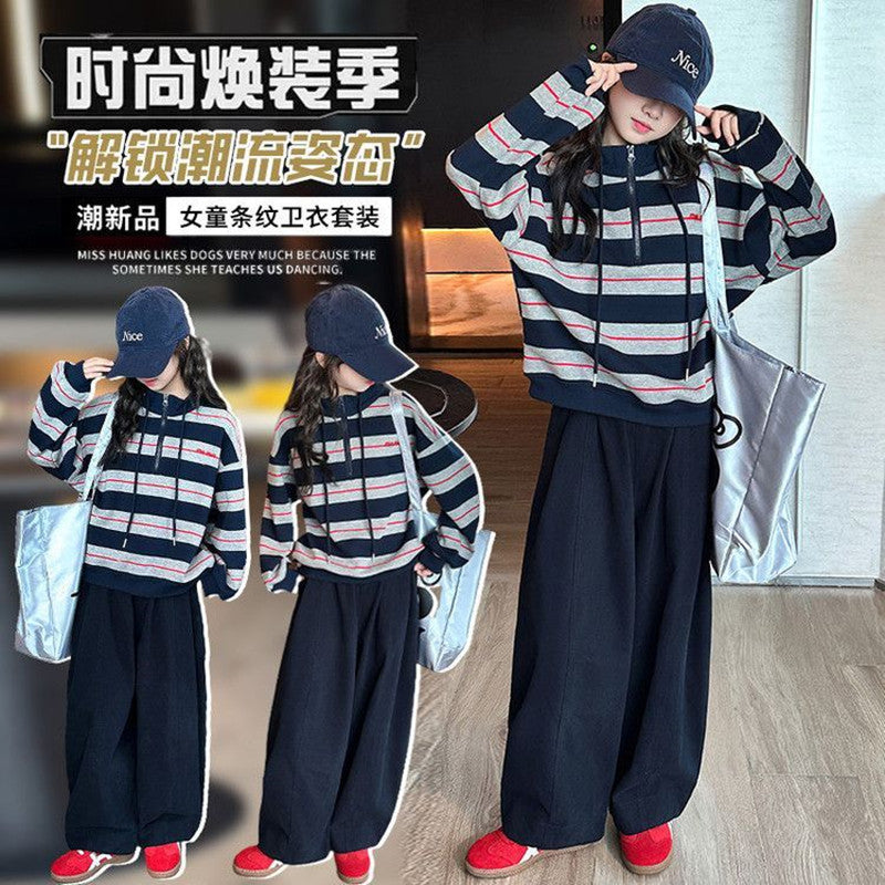Girls Striped Sweatshirt Set – Autumn Sports Outfit – Outfit Sets – Image 2