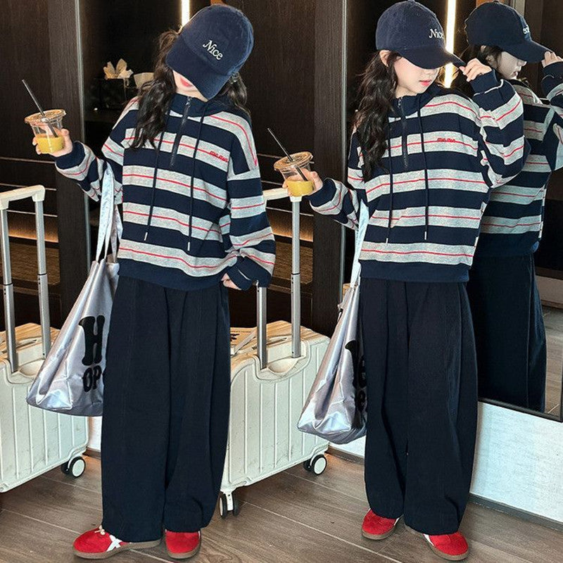 Girls Striped Sweatshirt Set – Autumn Sports Outfit – Outfit Sets – Image 4