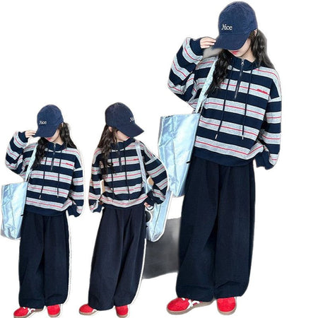 Girls Striped Sweatshirt Set – Autumn Sports Outfit – Outfit Sets – Image 1