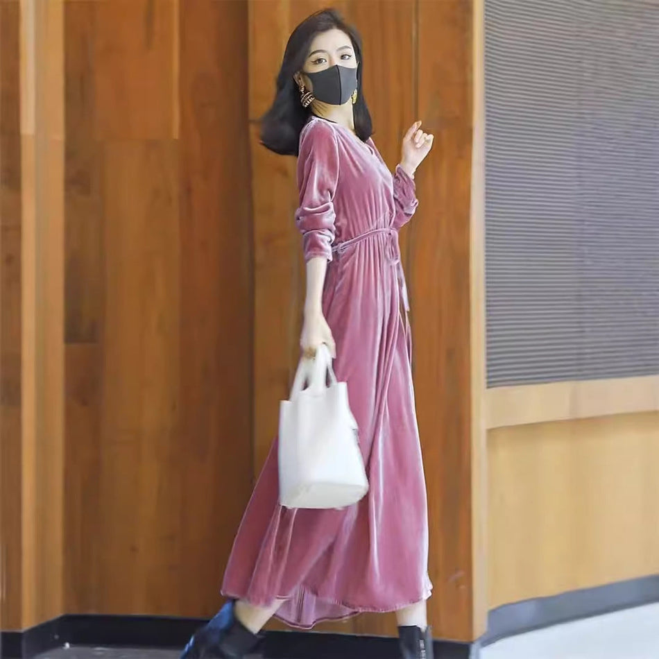 Velvet Long Sleeve Slim Fit Autumn Dress Women 2025