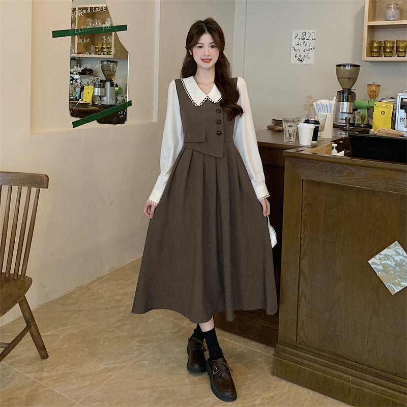 Doll Collar A-Line Long Dress Women College Style 2025
