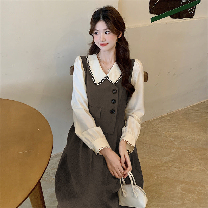 Doll Collar A-Line Long Dress Women College Style 2025