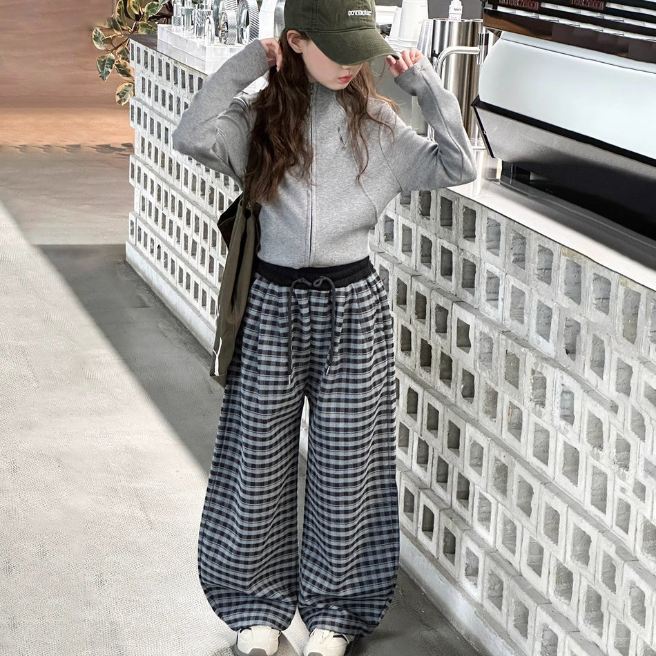 Girls Cardigan Plaid Set – Spring Autumn Outfit Suit – Outfit Sets – Image 1